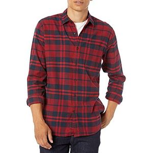 Amazon Essentials Men's Flanellen overhemd met lange mouwen (verkrijgbaar in grote en lange maten), Rood Plaid, S