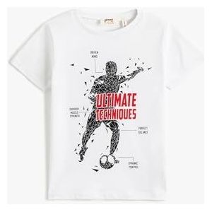 Koton Boys's Football bedrukt T-shirt met korte mouwen en ronde hals, gebroken wit (001), 6-7 Jaar