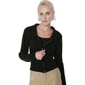 Trendyol Vrouwen Vrouw Regular Standaard Revers Kraag Knitwear Vest Trui, Zwart, S