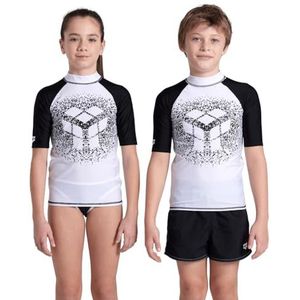 Arena Graphic Anti-UV T-shirt met korte mouwen voor kinderen, Wit-zwart, 14-15 Jaar