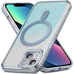 ZCDAYE Hoesje voor iPhone 13 Pro Max met diamant versierd, iPhone 13 Pro Max telefoonhoesje compatibel met draadloos opladen, blauwe rand gegalvaniseerd zacht TPU hoesje, blauw