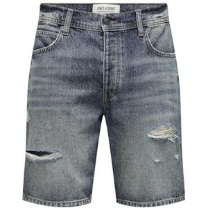 ONLY & SONS Men Shorts Denim Midi Bermuda Mid Waist Pants Cotton Five-Poket Trousers, Colour:Dark Blue, Size:XS