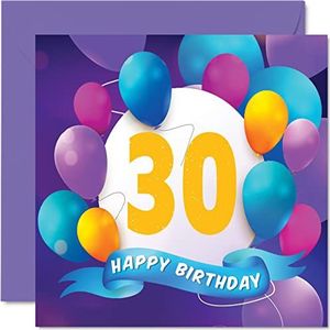 30e verjaardagskaart voor mannen vrouwen - ballonfeest - gelukkige verjaardagskaarten voor 30 jaar oude man vrouw broer zus zoon dochter tante oom vriend neef, 145 mm x 145 mm verjaardag wenskaarten cadeau