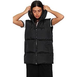 Trendyol Dames oversized puffer geweven vest met capuchon, zwart, XL, Zwart, XL
