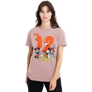 mandarin creative ltd Mickey Mouse Friends vintage groep 12e verjaardag shirt dames t-shirt, roze, XX-Large, roze, XXL