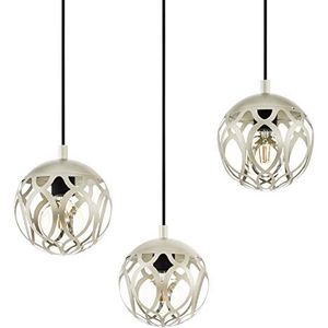 EGLO Mirtazza Hanglamp, 3 lichtpunten, vintage, landelijke stijl, hanglamp van staal in champagne, zwart, voor eettafel en woonkamer, met E27 fitting,