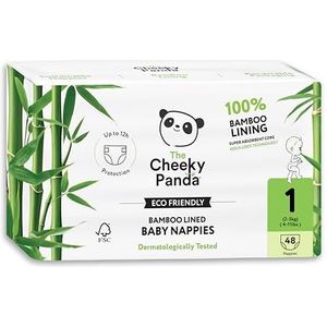 The Cheeky Panda Bamboe luiers pasgeboren maat 1 | 48 milieuvriendelijke luiers | Super absorberende hypoallergene babyluiers (2-5 kg)