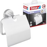 tesa MOON toiletrolhouder met klep, verchroomd metaal, zelfklevend, 53 mm x 140 mm x 128 mm