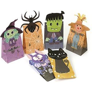Mopec HE2 Halloween papieren zakken met silhouet van karton en stickers op 6 modellen, gesorteerd, 12 x 28 x 8 cm, bruin