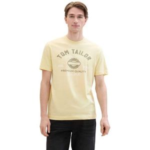 TOM TAILOR Heren T-shirt met logo-print van katoen, 34585, lichtgeel, L