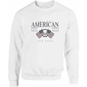 American College Sweatshirt met ronde hals, wit, heren, maat XL, model AC5, 100% katoen, Wit, XL