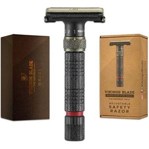 VIKINGS BLADE Verstelbaar veiligheidsscheermes met dubbele rand + luxe koffer glad, herbruikbaar, milieuvriendelijk (Keizer ""Meiji"")