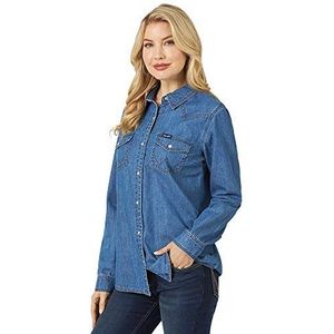 Wrangler Dames Western Denim Snap Shirt met lange mouwen, Midden Denim, XL