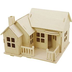Creativ 57875 3D Houten Bouwpakket, Huis met terras, afmeting 19x17,5x15, laag, 1st, hout