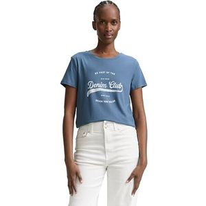 TOM TAILOR Denim T-shirt voor dames met print, 28969 - Dusty Denim Blue, XL