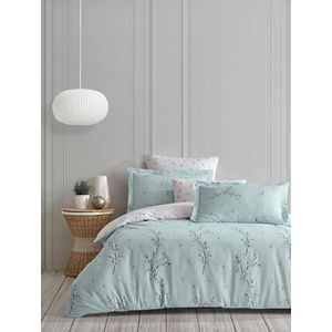 Nuit Des Rêves Ranforce Dubbele Quilt Cover Set (200x200 cm), 100% Katoen, Groen, Wit, Roze & Mint, Machine Wasbaar, 145 Draad Count, Button & Envelope Sluiting