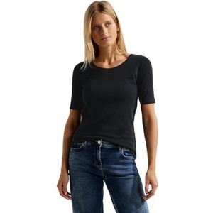 Cecil Dames Style Lena Basic T-shirt Katoen, Zwart nieuw, L