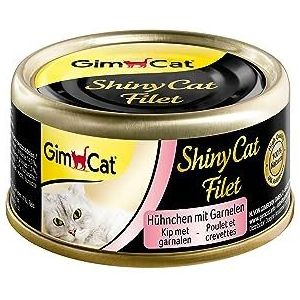 GimCat ShinyCat Filet kip met garnalen - Kattenvoer met malse filet zonder toegevoegde suikers, voor volwassen katten - 24 blikken (24 x 70 g)