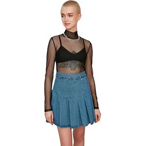 Trendyol Zwarte dameskraag tule gebreide blouse blouse, zwart, medium