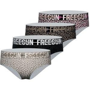 FREEGUN Damesslip, microvezel, vrouwelijk ondergoed, comfortabel en ultrazacht (4 stuks), beige/bruin/zwart/grijs/fuchsia, XS