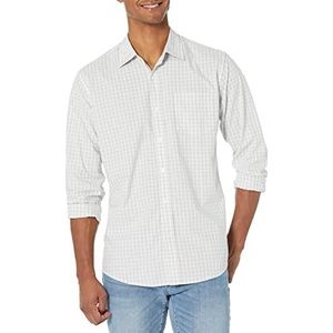 Amazon Essentials Men's Casual poplin overhemd met normale pasvorm en lange mouwen, Lichtgrijs Wit Geruit, XS