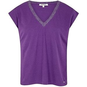 Morgan T-shirt voor dames, korte mouwen, V-hals, donkerpaars, TM, Bosbessen, M