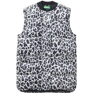 United Colors of Benetton Vest donsjack voor meisjes en meisjes, Animalierpatroon, wit, crèmekleurig en zwart, 75p, M