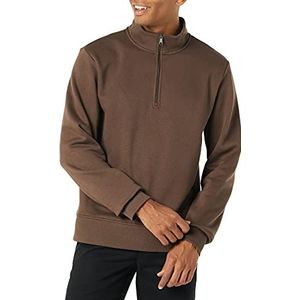 Amazon Essentials Men's Fleecesweatshirt met lange mouwen en kwartrits, Middenbruin, S