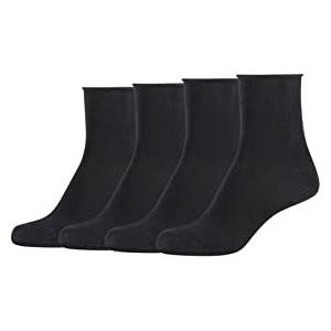 Camano Dames Online Women Cotton Fine Rolled Manchet Socks 4p, Zwart, 35-38