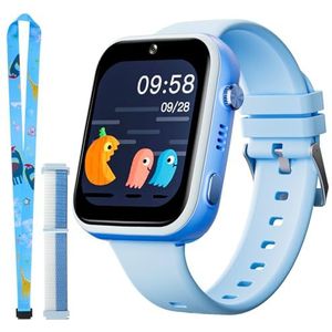 OKYUK T45 Smartwatch voor kinderen, 4G kindersmartwatch, GPS-tracker voor kinderen, jongens, kinderhorloge met video telefoon call, berichten, schoolmodus, SOS-functie, camera en stappenteller, blauw
