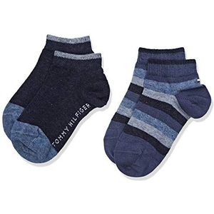 Tommy Hilfiger Unisex Kids Basic Strip Quarter 2P sokken, pak van 2, blauw (jeans 356), 39-42, jeans, 39/42 EU