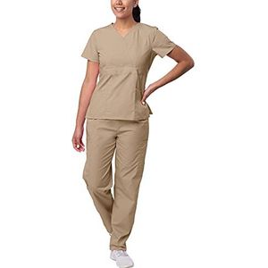 Sivvan Dames Schrobben Set - Meerdere zakken Lading Broek & Stijlvol Bespotten Wikkelen Top - S8401 - Khaki - 4X