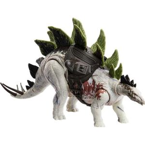 Mattel Jurassic World Dominion Dinosaurusfiguur, Gigantische Trackers, Stegosaurus met aanvalsbeweging en trackingapparatuur, speelgoed, cadeau met fysiek en digitaal spel HLP24