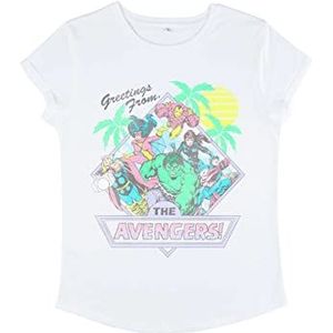 Marvel Avengers Classic Vacay Avengers T-shirt voor dames, met rolmouwen, wit, S