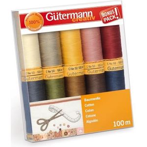 Gutermann 734521-3 draadset natuurlijk katoen 50 100m/10 rollen, meerkleurig