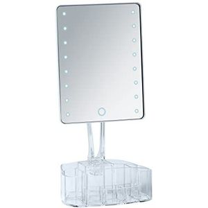Wenko Led-staande spiegel met organizer Trenno, cosmeticaspiegel met ledverlichting, draai- draaibaar, touch-functie voor dimbare helderheid, werkt op batterijen, 17 x 36 x 12,5 cm