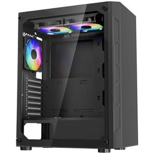 VEVOR PC-gaminghoes, middentoren, computerbehuizing met hoog luchtstroompaneel van gehard glas, stoffilter, 3 x 120 mm ARGB-ventilatoren, eenvoudig kabelbeheer, voor GPU tot 320 mm lengte, voor ATX
