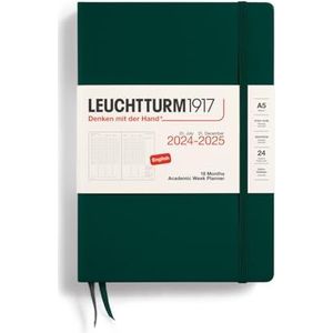 LEUCHTTURM1917 370728 Academische weekplanner medium (A5) 2025, 18 maanden (07.2024-12.2025), hardcover, bosgroen, Engels