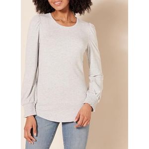 Amazon Essentials Dames T-shirt met lange mouwen en ronde hals met gesmokte manchet, grijs gemêleerd, X-Large