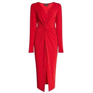 EMBELL Midi-jurk voor dames met glitterjurk, rood, XS