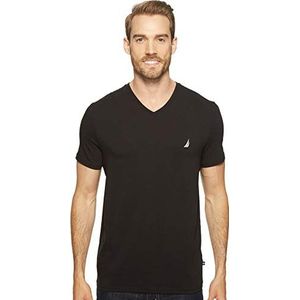 Nautica T-shirt met korte mouwen voor heren, solide slim fit, V-hals, grijs, Echt zwart, XL