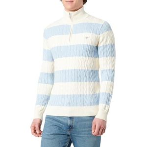 GANT Heren Gestreepte Katoenen Cable Half Zip Pullover, Fresh Blue., 3XL