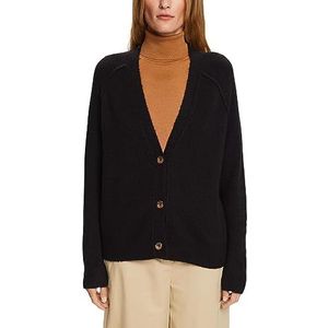 ESPRIT Cardigan met knopen, V-hals, wolmix, zwart, M