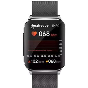 Knauermann Pro 2 Plus (2023) Zilver - Gezondheidshorloge Smartwatch - OSRAM sensoren - borstkas ECG + HRV-functie - BT Bluetooth - slaapapneu - bloeddruk - siliconen band zwart, 14-24, Normaal