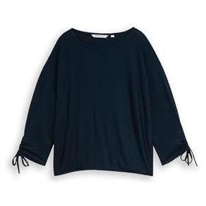 TOM TAILOR Denim Dames losse pasvorm longsleeve met strepen en plooien, 38822 - Dark Sea Petrol, M