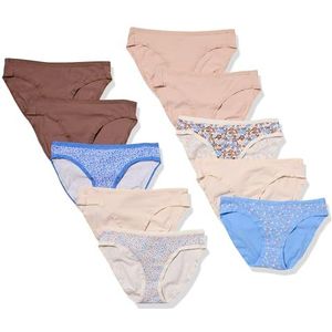 Amazon Essentials Women's Katoenen onderbroek in bikinimodel (verkrijgbaar in grote maten), Pack of 10, Bloemig/Deftig bloemenpatroon/Stippen/Veelkleurig, 36