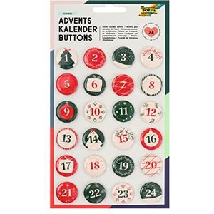 folia 1209 Adventskalender buttons, cijfers voor het bevestigen aan jute zakjes of geschenkzakjes van 1 tot 24 met speld, voor het nummeren van geschenken en zakjes