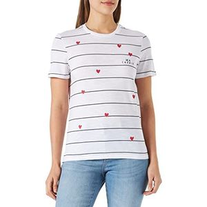 ONLY Dames ONLBONE REG S/S Heart TOP Box JRS T-shirt, Helder Wit/Stripes: Zwart + Print Cherie, L (2 stuks)