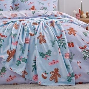 Catherine Lansfield Kerst Gingerbread Cosy Fleece, 130x170 cm, Deken Gooi, Blauw