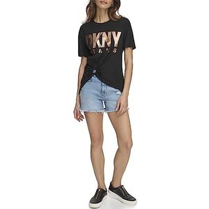 DKNY Women's Short Sleeve O Ring Logo T-shirt, Black, S, zwart, S